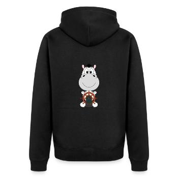 ZEBRA - KAPITÄN - BOOT - SCHIFF - MEER - SEE - Unisex Premium Bio Zip Hoodie - Schwarz - Hinten - Nico (187cm)