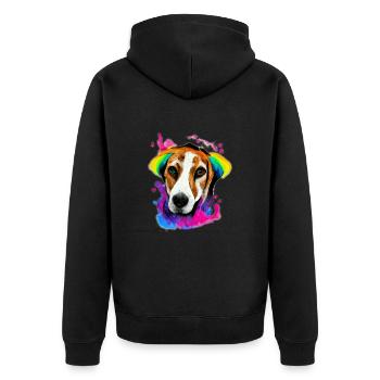 American Foxhound Design in Farbe - Unisex Premium Bio Zip Hoodie - Schwarz - Hinten - Nico (187cm)
