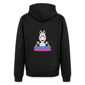 ZIEGE - POOL - PLANSCHBECKEN - SHAKA - TIER - Unisex Premium Bio Zip Hoodie - Schwarz - Hinten - Nico (187cm)