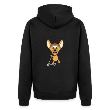 HYÄNE - ROLLER - TIER - TIERISCH - KINDER - BABY - Unisex Premium Bio Zip Hoodie - Schwarz - Hinten - Nico (187cm)