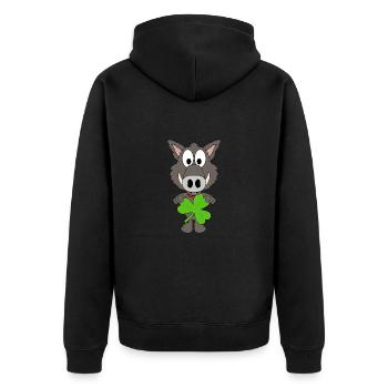 WILDSCHWEIN - KLEEBLATT - TIER - TIERISCH - Unisex Premium Bio Zip Hoodie - Schwarz - Hinten - Nico (187cm)