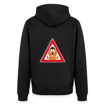 ACHTUNG - BIBER - OTTER - MARDER - TIERISCH - Unisex Premium Bio Zip Hoodie - Schwarz - Hinten - Nico (187cm)