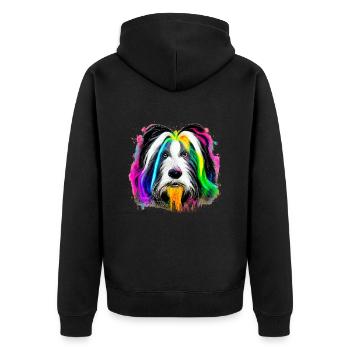 Bearded Collie Design in Farbe - Unisex Premium Bio Zip Hoodie - Schwarz - Hinten - Nico (187cm)