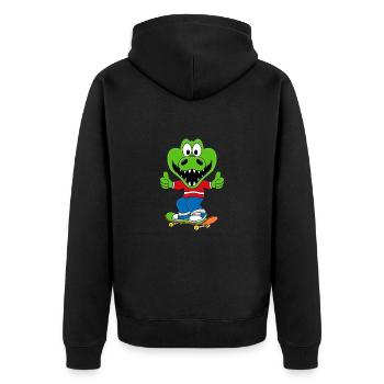 KROKODIL - SAKTEBOARD - FUNSPORT - TIERISCH - Unisex Premium Bio Zip Hoodie - Schwarz - Hinten - Nico (187cm)