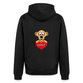 ERDMÄNNCHEN - LIEBE - LOVE - TIERISCH - VERLIEBT - Unisex Premium Bio Zip Hoodie - Schwarz - Hinten - Nico (187cm)