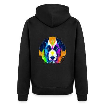 Berner Sennenhund Design in Farbe - Unisex Premium Bio Zip Hoodie - Schwarz - Hinten - Nico (187cm)