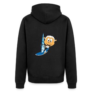 SCHAF - WINDSURFER - SURFER - WINDSURFEN - Unisex Premium Bio Zip Hoodie - Schwarz - Hinten - Nico (187cm)