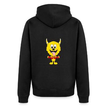 MONSTER - LIEBE - LOVE - KIND - BABY - HERZEN - Unisex Premium Bio Zip Hoodie - Schwarz - Hinten - Nico (187cm)