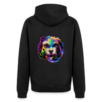 Cavapoo Design in Farbe - Unisex Premium Bio Zip Hoodie - Schwarz - Hinten - Nico (187cm)