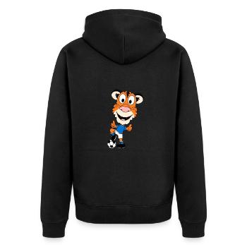 TIGER - FUßBALL - SPORT - TIER - TIERISCH - Unisex Premium Bio Zip Hoodie - Schwarz - Hinten - Nico (187cm)