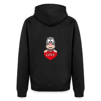 MAULWURF - HERZ - LIEBE - LOVE - TIER - VERLIEBT - Unisex Premium Bio Zip Hoodie - Schwarz - Hinten - Nico (187cm)
