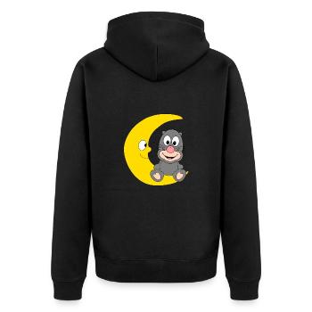 MAULWURF - MOND - TIER - KIND - BABY - Unisex Premium Bio Zip Hoodie - Schwarz - Hinten - Nico (187cm)