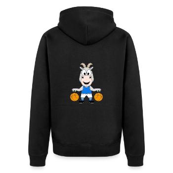 ZIEGE - BASKETBALL - SPORT - TIER - KIND - BABY - Unisex Premium Bio Zip Hoodie - Schwarz - Hinten - Nico (187cm)