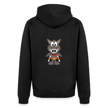 WILDSCHWEIN - COWBOY - WESTERN - TIER - Unisex Premium Bio Zip Hoodie - Schwarz - Hinten - Nico (187cm)