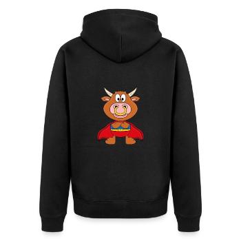BULLE - KUH - STIER - SUPERHELD - TIER - BABY - Unisex Premium Bio Zip Hoodie - Schwarz - Hinten - Nico (187cm)