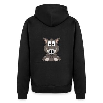 WILDSCHWEIN - TIER - TIERISCH - KIND - BABY - FUN - Unisex Premium Bio Zip Hoodie - Schwarz - Hinten - Nico (187cm)