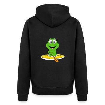 KAJAK - KANU - WASSERSPORT - FROSCH - TIER - Unisex Premium Bio Zip Hoodie - Schwarz - Hinten - Nico (187cm)