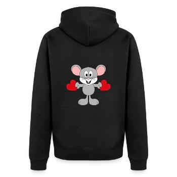 MAUS - HERZEN - LIEBE - LOVE - TIERLIEB - TIER - Unisex Premium Bio Zip Hoodie - Schwarz - Hinten - Nico (187cm)