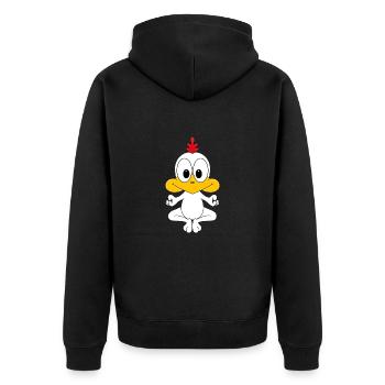 HUHN - BAUERNHOF - TIER - YOGA - PILATES - Unisex Premium Bio Zip Hoodie - Schwarz - Hinten - Nico (187cm)