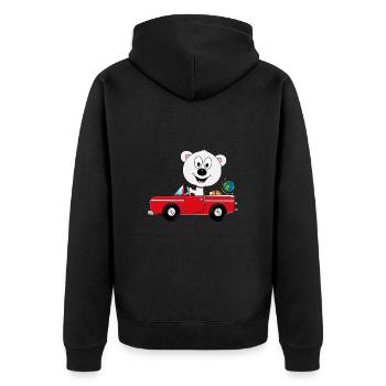 EISBÄR - AUTO - REISE - URLAUB - FERIEN - TIER - Unisex Premium Bio Zip Hoodie - Schwarz - Hinten - Nico (187cm)