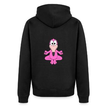 FLAMINGO - YOGA - TIER - VOGEL - TIERISCH - FUN - Unisex Premium Bio Zip Hoodie - Schwarz - Hinten - Nico (187cm)