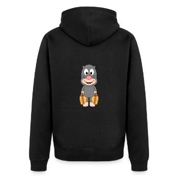 MAULWURF - KOFFER - REISE - URLAUB - FERIEN - TIER - Unisex Premium Bio Zip Hoodie - Schwarz - Hinten - Nico (187cm)