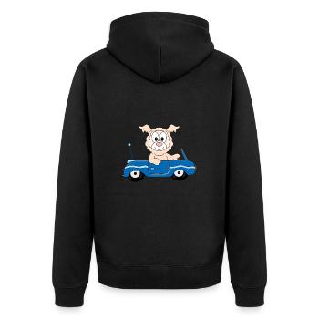 AUTO - CABRIO - LAMA - ALPAKA - TIER - KIND - BABY - Unisex Premium Bio Zip Hoodie - Schwarz - Hinten - Nico (187cm)