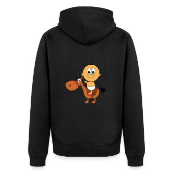 BABY - PFERD - PONY - REITEN - REITERIN - REITER - Unisex Premium Bio Zip Hoodie - Schwarz - Hinten - Nico (187cm)