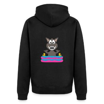 WILDSCHWEIN - PLANSCHBECKEN - TIER - SOMMER - Unisex Premium Bio Zip Hoodie - Schwarz - Hinten - Nico (187cm)