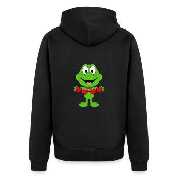 FROSCH - LIEBE - LOVE - TIER - KIND - BABY - Unisex Premium Bio Zip Hoodie - Schwarz - Hinten - Nico (187cm)