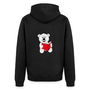 EISBÄR - LESEN - BUCH - GESCHICHTE - TIER - KIND - Unisex Premium Bio Zip Hoodie - Schwarz - Hinten - Nico (187cm)