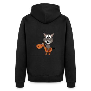 WILDSCHWEIN - PFERD - REITEN - TIERISCH - Unisex Premium Bio Zip Hoodie - Schwarz - Hinten - Nico (187cm)