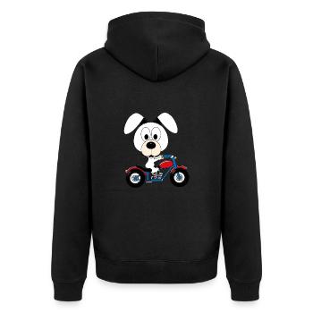 MOTORRAD - BIKER - HUND - KIND - BABY - TIER - Unisex Premium Bio Zip Hoodie - Schwarz - Hinten - Nico (187cm)