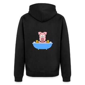 SCHWEIN - BADEWANNE - TIER - KIND - BABY - FUN - Unisex Premium Bio Zip Hoodie - Schwarz - Hinten - Nico (187cm)