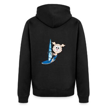 LAMA - ALPAKA - WINDSURFER - SURFER - TIER - KIND - Unisex Premium Bio Zip Hoodie - Schwarz - Hinten - Nico (187cm)