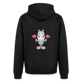 NASHORN - BLUMEN - TIER - GESCHENK - LIEBE - BABY - Unisex Premium Bio Zip Hoodie - Schwarz - Hinten - Nico (187cm)