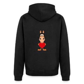 PFERD - HERZ - LIEBE - LOVE - PONY - REITEN - Unisex Premium Bio Zip Hoodie - Schwarz - Hinten - Nico (187cm)
