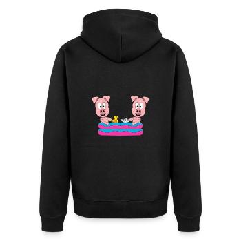 SCHWEINE - POOL - PLANSCHBECKEN - TIERE - FUN - Unisex Premium Bio Zip Hoodie - Schwarz - Hinten - Nico (187cm)