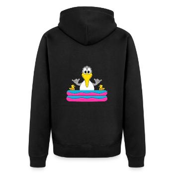 MÖWE - POOL - SHAKA - MEER - SEE - BADEN - SOMMER - Unisex Premium Bio Zip Hoodie - Schwarz - Hinten - Nico (187cm)
