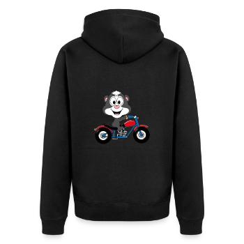 STINKTIER - MOTORRAD - BIKER - TIER - TIERISCH - Unisex Premium Bio Zip Hoodie - Schwarz - Hinten - Nico (187cm)