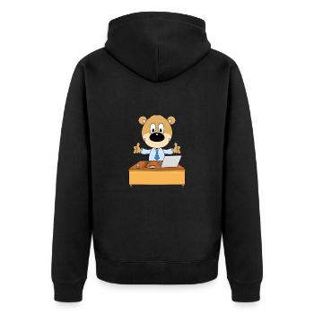 TEDDY - ARBEIT - BÜRO - SCHREIBTISCH - JOB - BERUF - Unisex Premium Bio Zip Hoodie - Schwarz - Hinten - Nico (187cm)