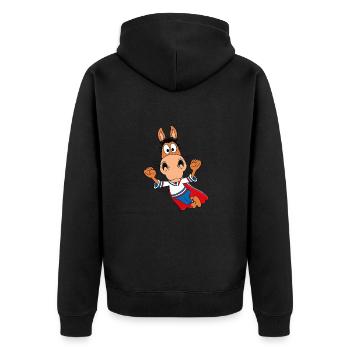 PFERD - PONY - SUPERHELD - TIER - KIND - BABY - Unisex Premium Bio Zip Hoodie - Schwarz - Hinten - Nico (187cm)