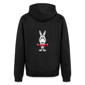 LIEBE - LOVE - ESEL - HERZEN - TIER - KIND - BABY - Unisex Premium Bio Zip Hoodie - Schwarz - Hinten - Nico (187cm)