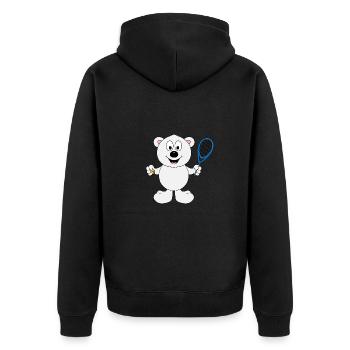 TENNIS - TEDDYBÄR - SPORT - TIER - KIND - BABY - Unisex Premium Bio Zip Hoodie - Schwarz - Hinten - Nico (187cm)
