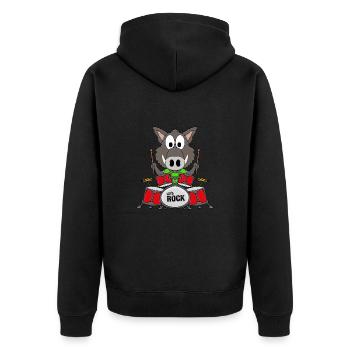 MUSIK - SCHLAGZEUG - WILDSCHWEIN - TIER - BABY - Unisex Premium Bio Zip Hoodie - Schwarz - Hinten - Nico (187cm)