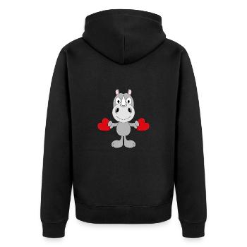 LIEBE - LOVE - NASHORN - TIER - KIND - BABY - FUN - Unisex Premium Bio Zip Hoodie - Schwarz - Hinten - Nico (187cm)