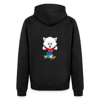 SKATEBOARD - KATZE - SPORT - TIER - KIND - BABY - Unisex Premium Bio Zip Hoodie - Schwarz - Hinten - Nico (187cm)