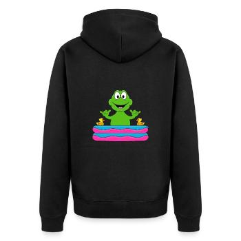 PLANSCHBECKEN - POOL - FROSCH - TIER - BABY - Unisex Premium Bio Zip Hoodie - Schwarz - Hinten - Nico (187cm)