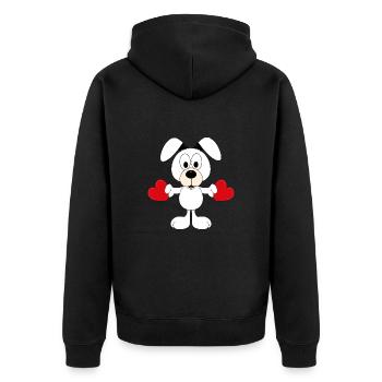 HUND - HERZEN - LIEBE - LOVE - TIERISCH - VERLIEBT - Unisex Premium Bio Zip Hoodie - Schwarz - Hinten - Nico (187cm)