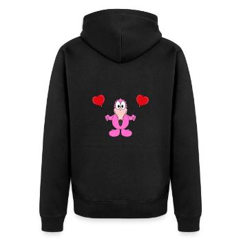 FLAMINGO - LIEBE - LOVE - VERLIEBT - TIERISCH - Unisex Premium Bio Zip Hoodie - Schwarz - Hinten - Nico (187cm)